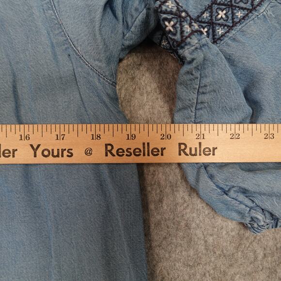 J. Jill Dress Womens Small Denim Chambray Embroidered Western Knee Length Blue - Picture 7 of 9